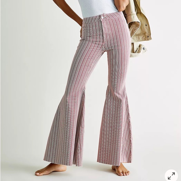 Free People Be Mine Flare Denim Jeans with Heart Pockets by We The Free - Picture 2 of 14